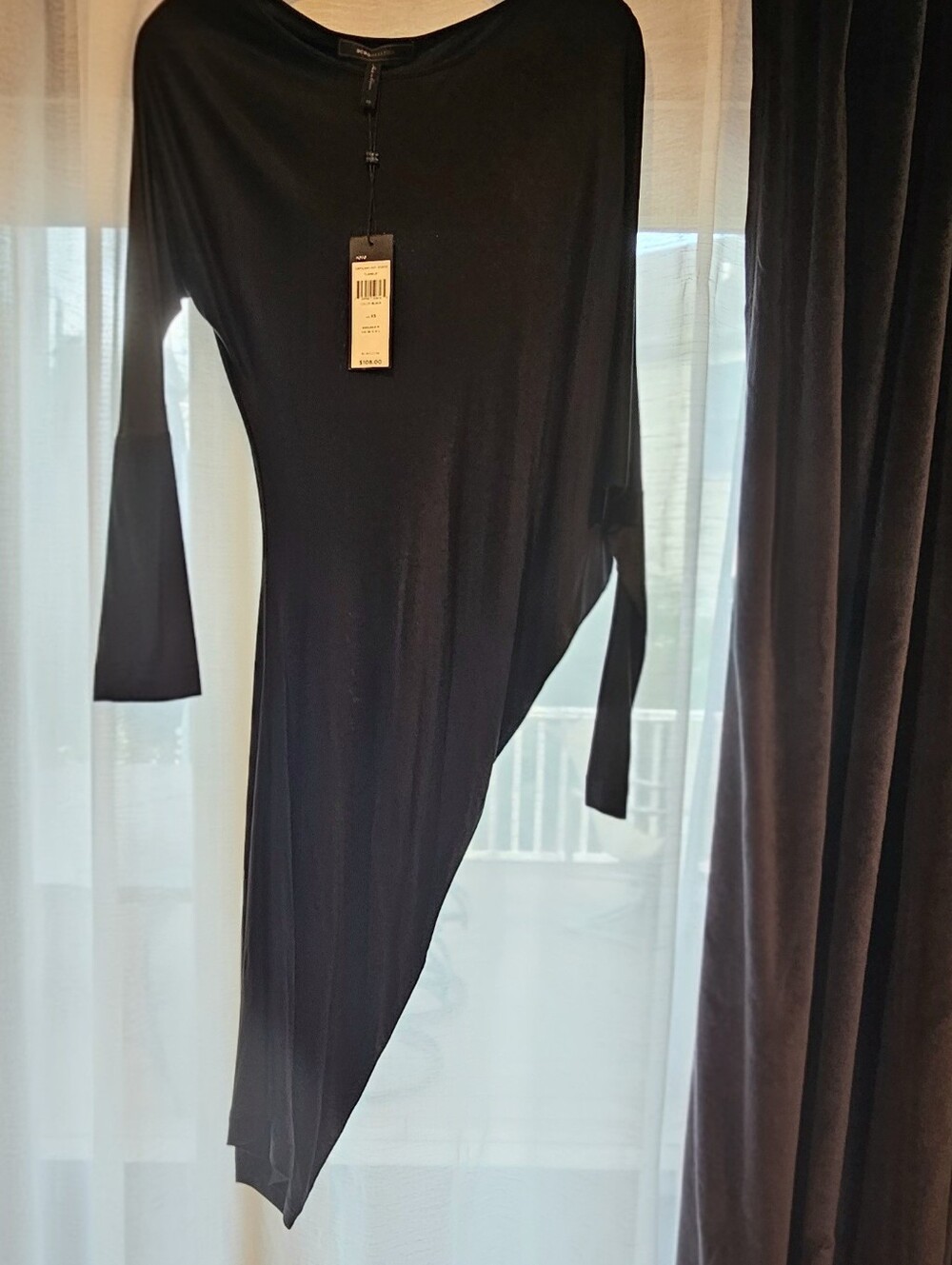 NWT: BCBGMaxAzria Asymmetrical Black Long-Sleeve Dress - Picture 3 of 3